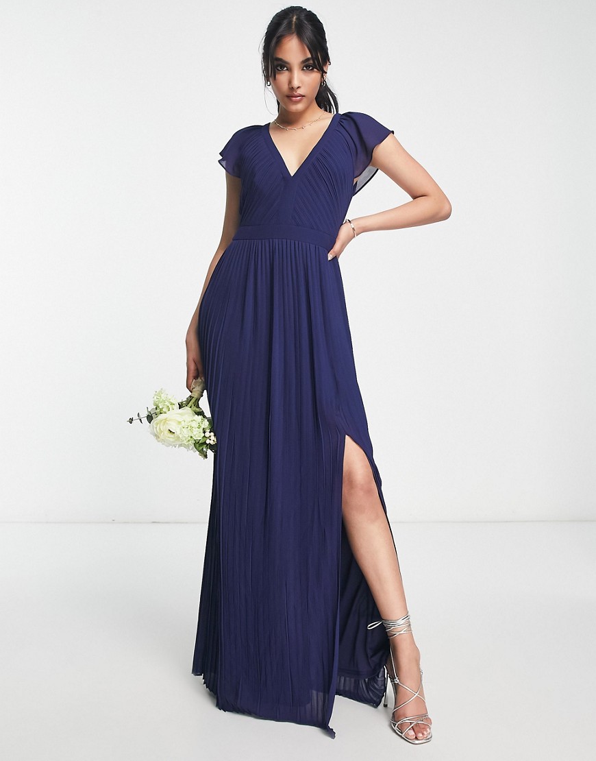 TFNC Bridesmaid pleated maxi dress in navy blue