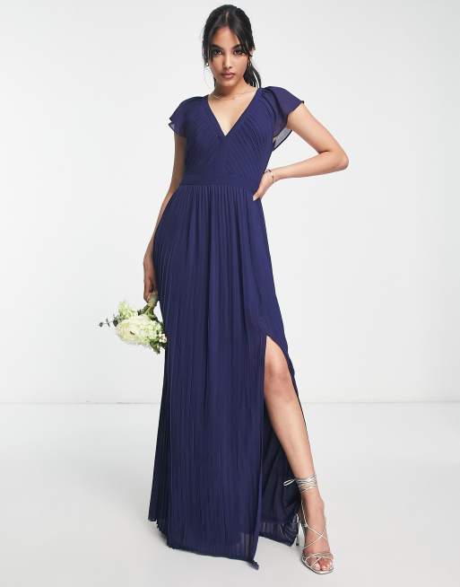 TFNC Bridesmaid pleated maxi dress in navy blue