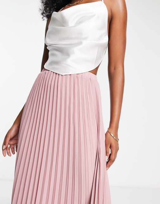 TFNC Bridesmaid pleated maxi skirt in dusty rose