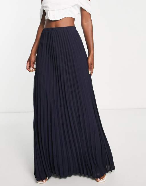 TFNC Bridesmaid pleated maxi skirt in navy