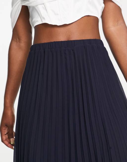 TFNC Bridesmaid pleated maxi skirt in navy, 3 of 4
