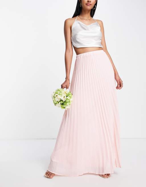 TFNC Bridesmaid pleated maxi skirt in whisper pink | ASOS