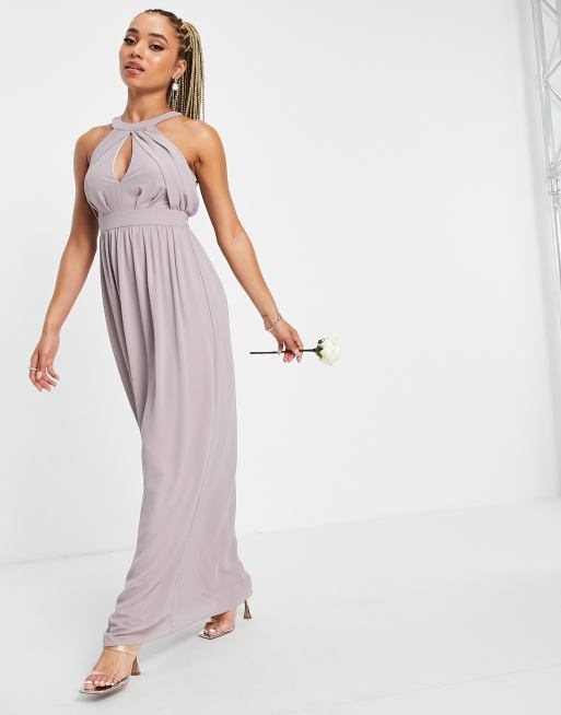 TFNC Bridesmaid pleated midi dress in lavender grey