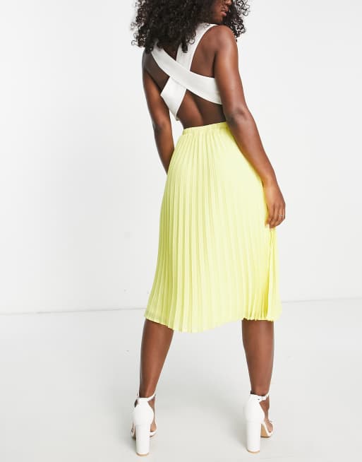 TFNC Bridesmaid pleated midi skirt in lemon yellow