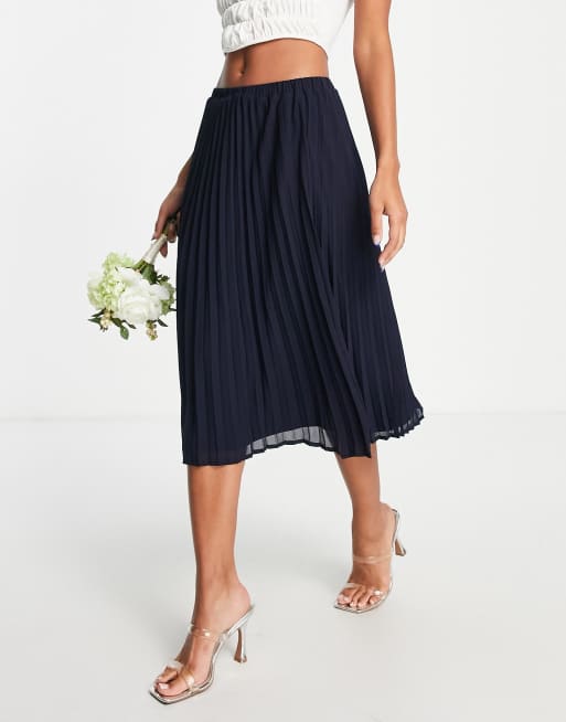 TFNC Bridesmaid pleated midi skirt in navy | ASOS