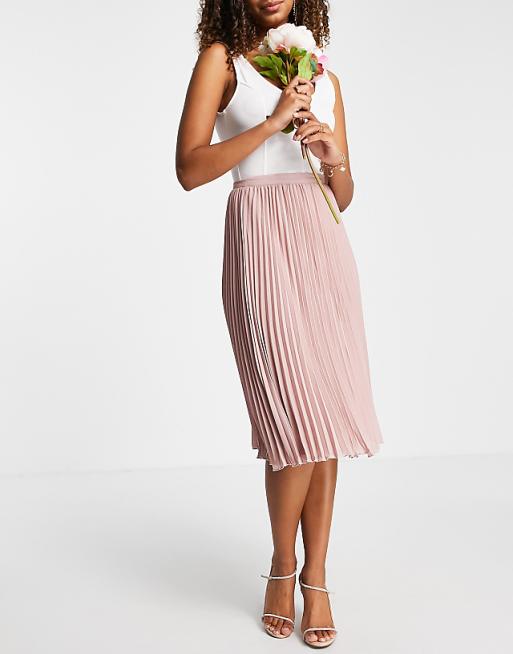 TFNC Bridesmaid pleated midi skirt in pale mauve | ASOS