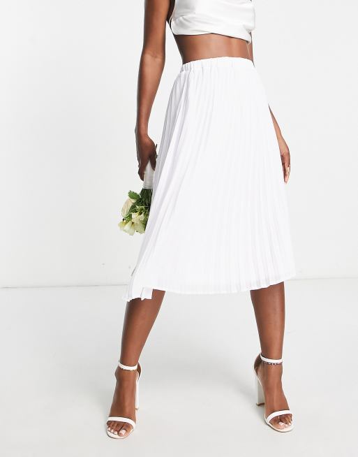 White pleated shop midi skirt