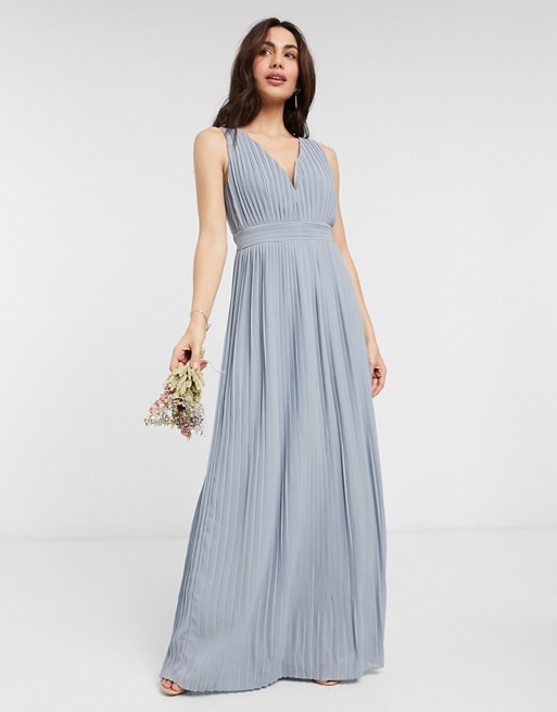 TFNC bridesmaid pleated sleeveless maxi dress in dusty blue