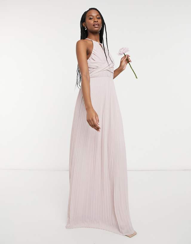 TFNC bridesmaid pleated wrap detail maxi dress in mink