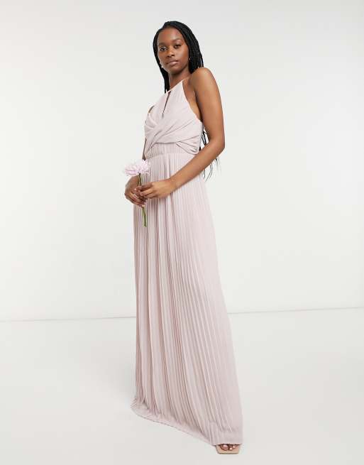 TFNC bridesmaid pleated wrap detail maxi dress in mink