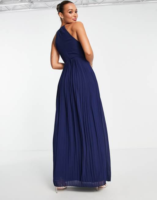 TFNC bridesmaid pleated wrap detail maxi dress in navy, 2 of 4
