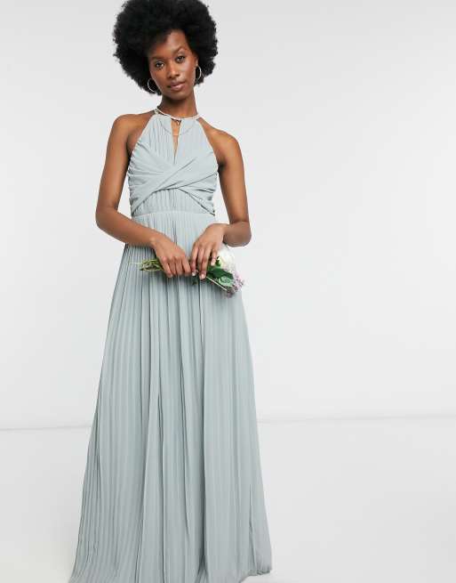 TFNC bridesmaid pleated wrap detail maxi dress in navy, 4 of 4