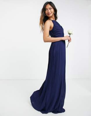 TFNC bridesmaid pleated wrap detail maxi dress in navy | ASOS