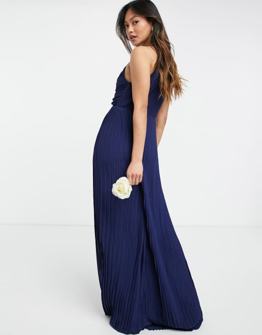 TFNC bridesmaid pleated wrap detail maxi dress in navy, 2 of 4