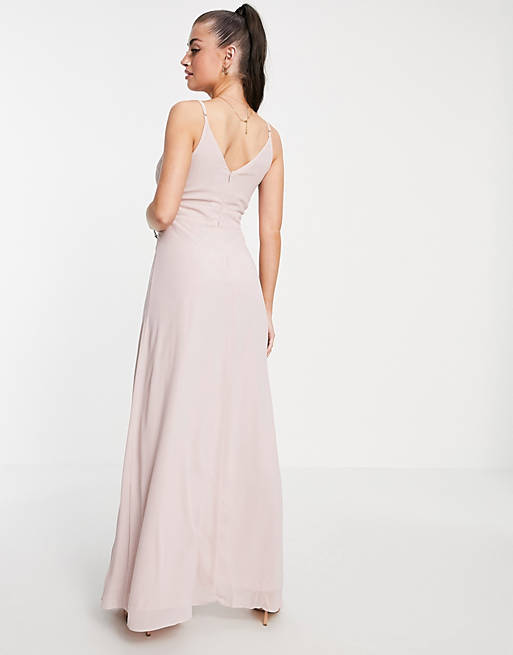 TFNC bridesmaid pleated wrap front cami maxi dress in mink