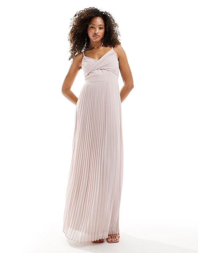 TFNC Bridesmaid pleated wrap front maxi dress in pink