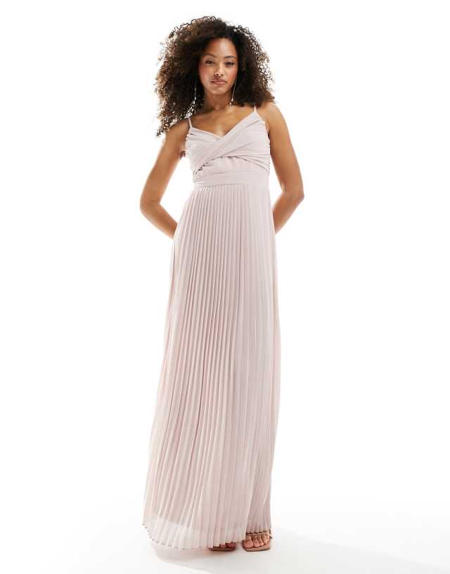 TFNC - bridesmaid pleated wrap front maxi dress in pink