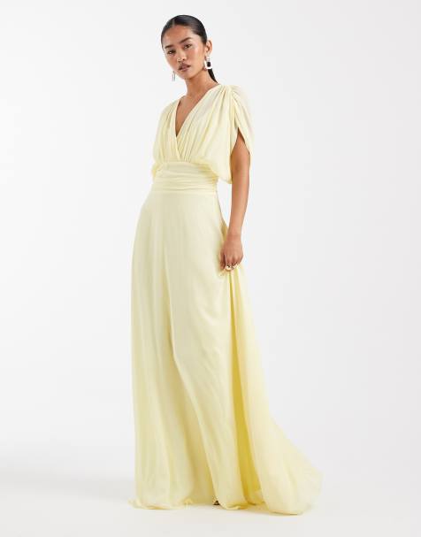 TFNC Bridesmaid – Plisowana jasnożółta sukienka maxi z szyfonu - view 1