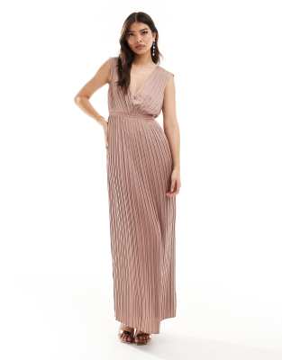 TFNC - Bridesmaid - Plissiertes Satin-Maxikleid in Rosé-Braun-Brown