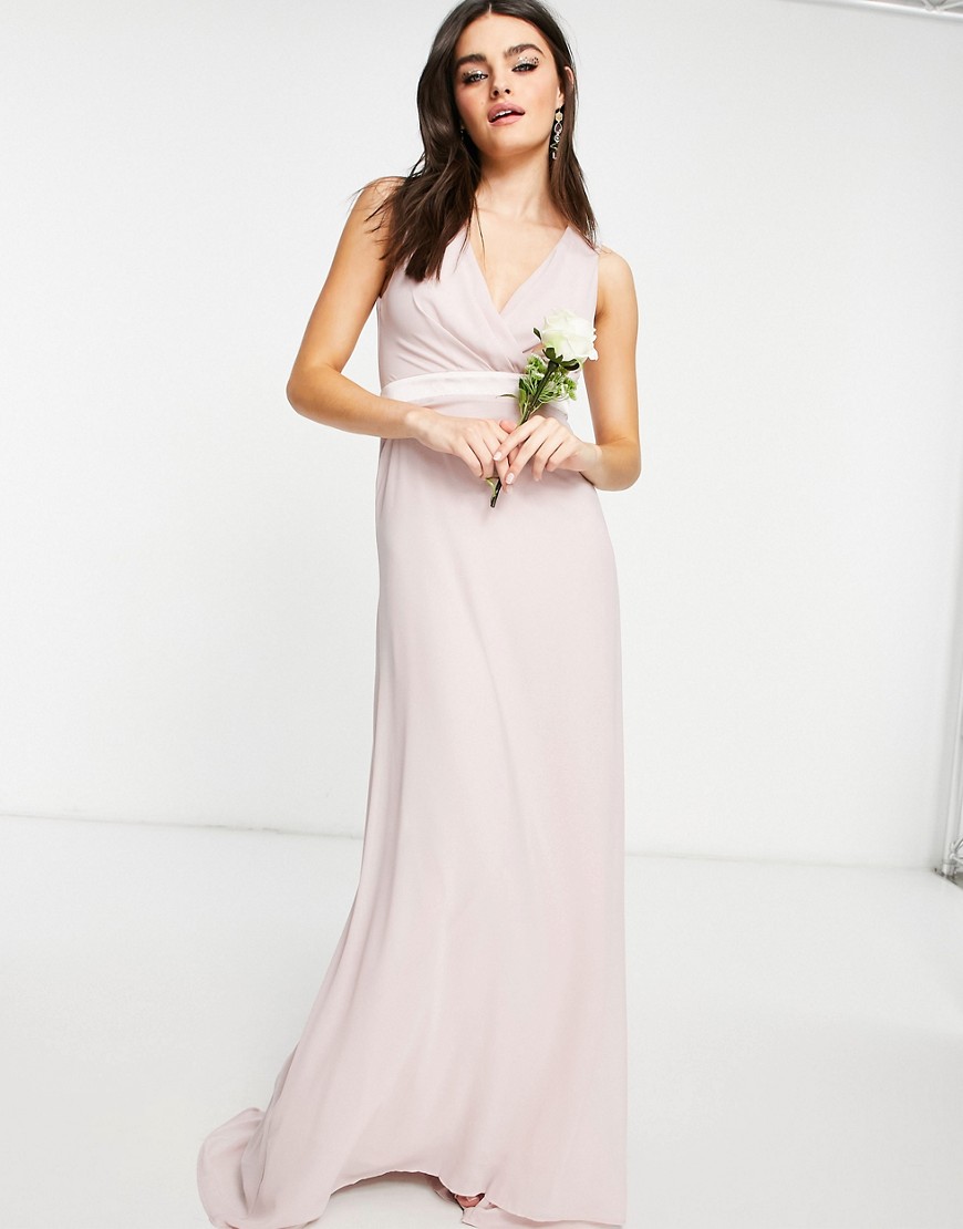 TFNC bridesmaid plunge front bow back maxi dress in mink-Pink