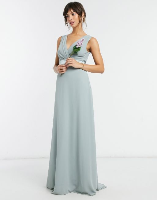 TFNC bridesmaid plunge front bow back maxi dress in sage, 4 of 4