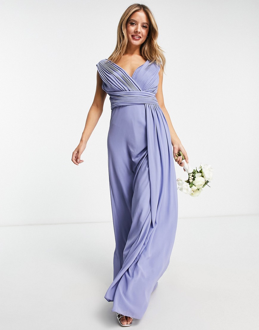 Bridesmaid plunge front maxi dress in powder blue