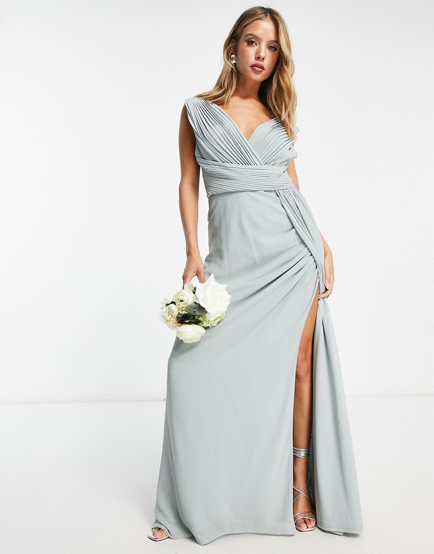 Tfnc Bridesmaid Plunge Front Maxi Dress In Sage Green