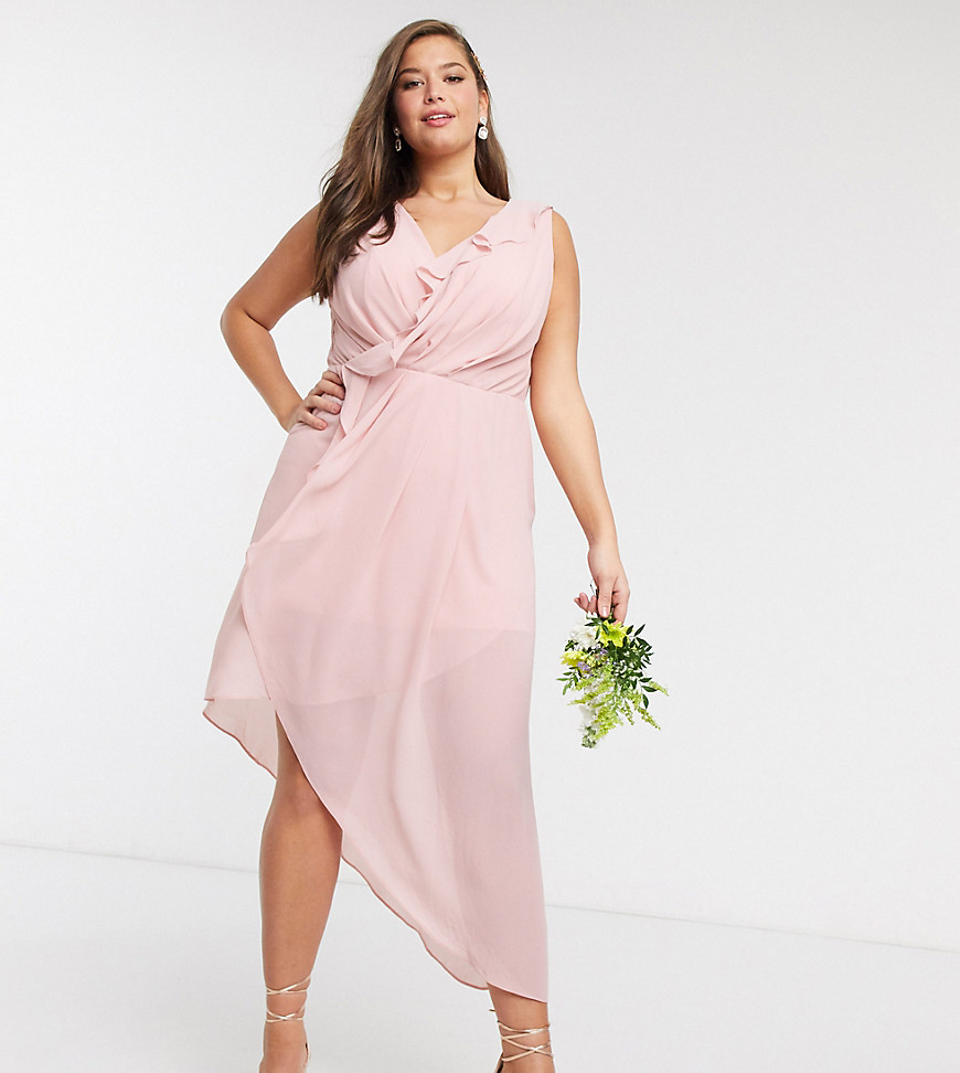 TFNC Bridesmaid Plus - Midi-jurk met overslag en ruches-Roze
