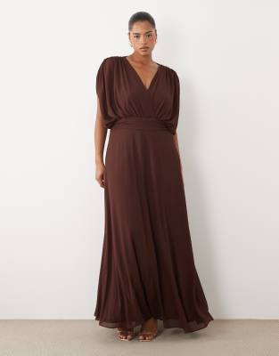 Tfnc Plus Tfnc Bridesmaid Plus Pleated Chiffon Maxi Dress In Brown