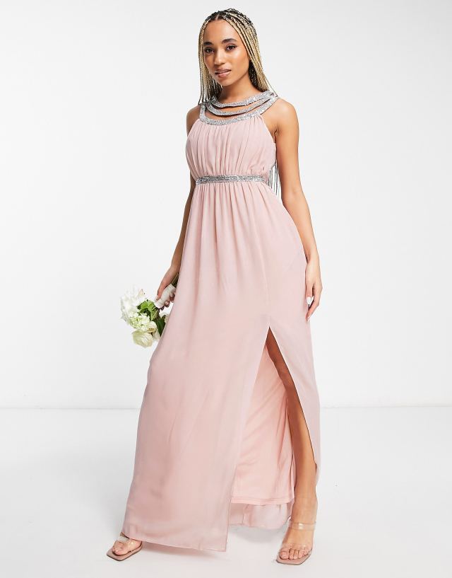 TFNC Bridesmaid premium embellished back and front maxi dress in mauve