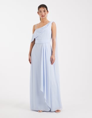 Tfnc Bridesmaid Rima Chiffon Fallen Shoulder Maxi Dress With Wrap Skirt In Blue