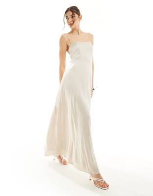 TFNC Bridesmaid satin cami strap maxi dress in champagne-Gold