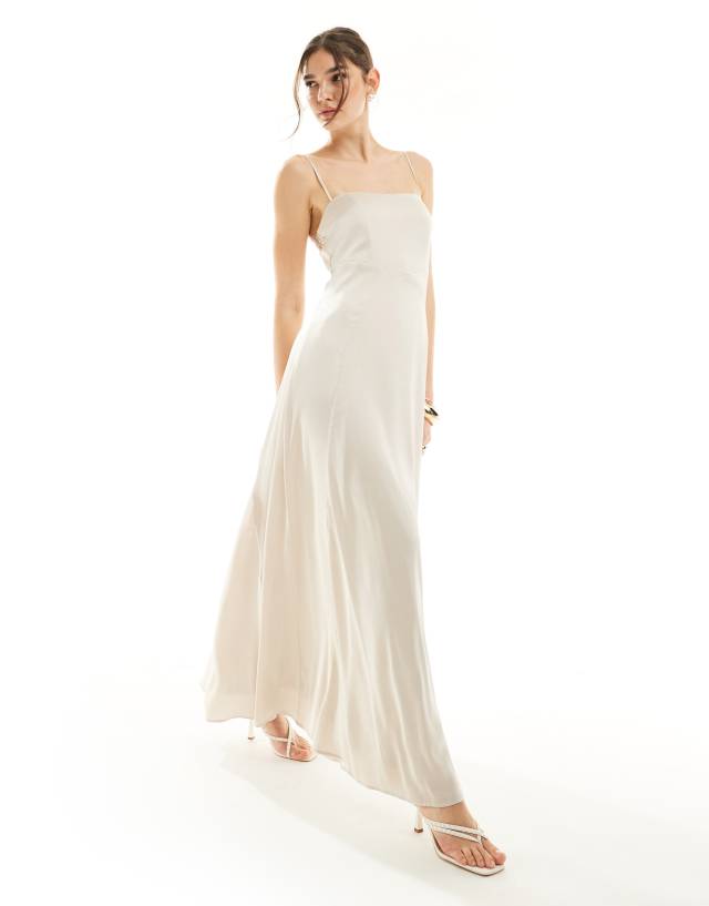 TFNC - bridesmaid satin cami strap maxi dress in champagne