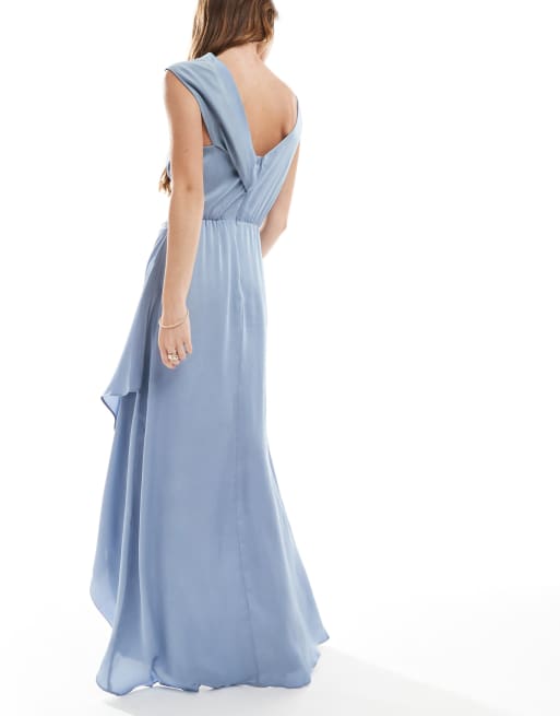 satin dusty blue bridesmaid dresses Light Blue Bridesmaid Uk Leely Women Dusty Blue Sheath Spaghetti Straps TFNC Bridesmaid satin fallen shoulder