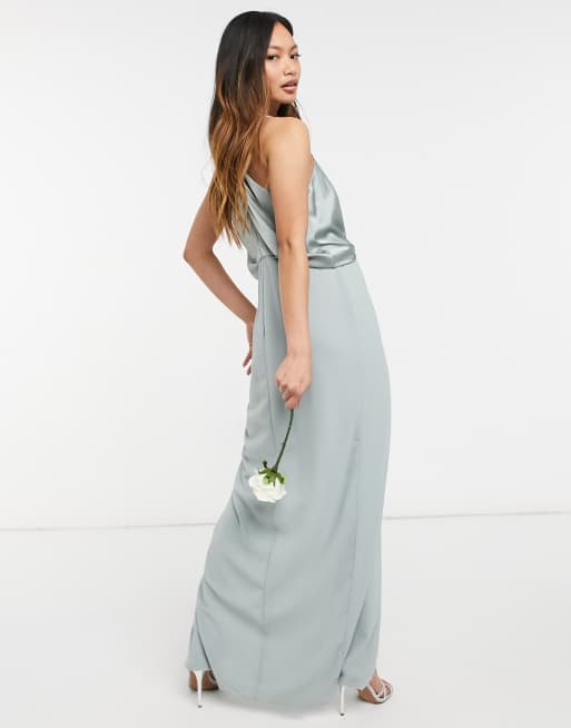 TFNC bridesmaid satin halterneck top maxi dress in ecru, 2 of 4
