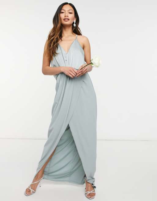 TFNC bridesmaid satin halterneck top maxi dress in ecru, 4 of 4