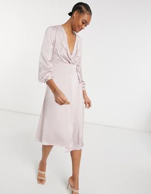 midi satin long sleeve dress