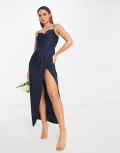 TFNC Bridesmaid satin maxi dress in navy