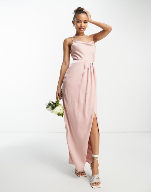 High-neck Low Tie-back Maxi Bridesmaid Dress With Adjustable