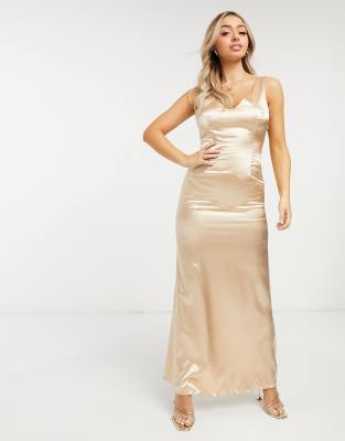 satin maxi dress champagne