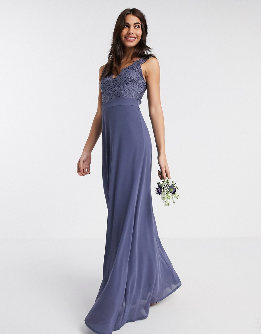 TFNC Bridesmaid scalloped lace top dress in navy