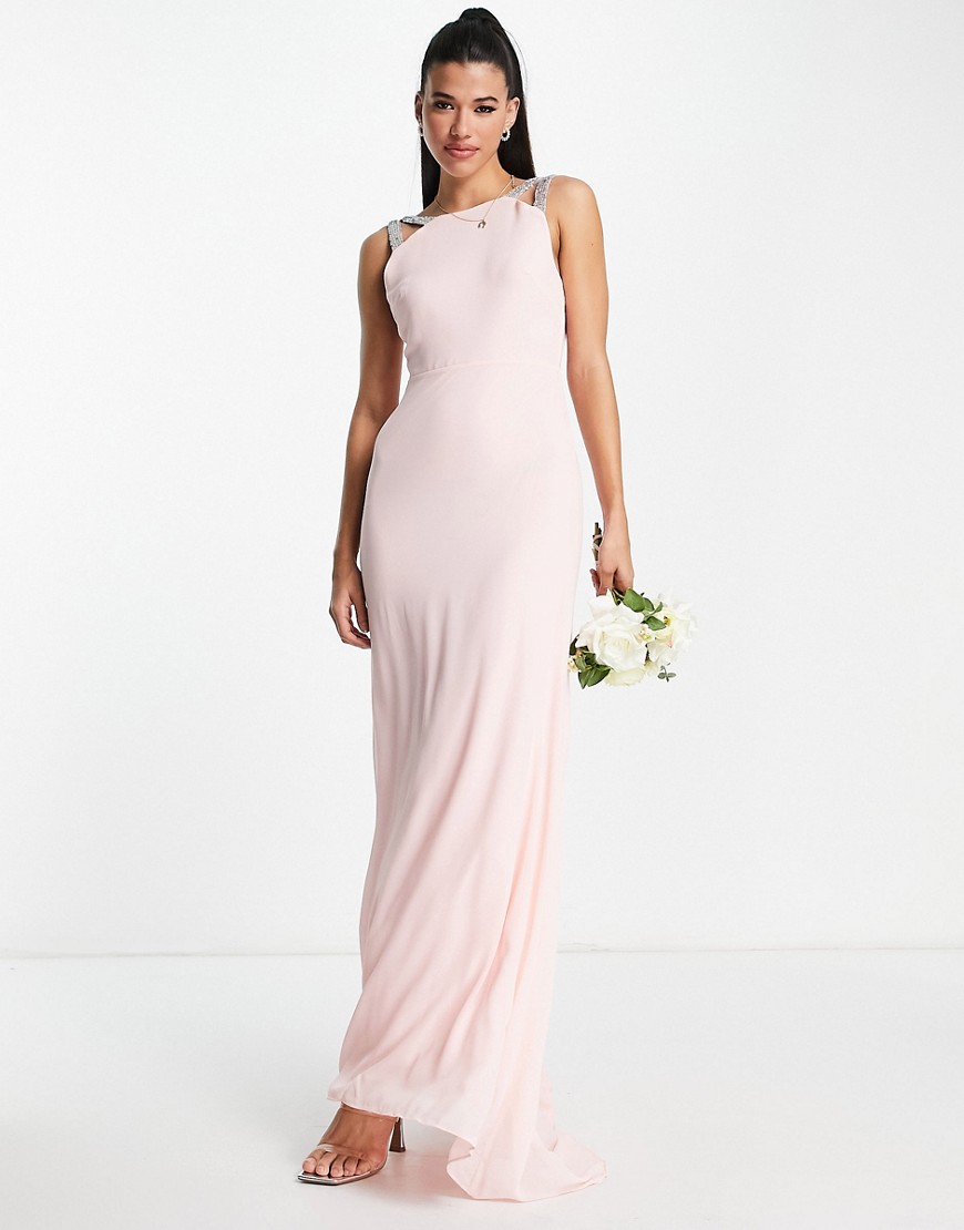 TFNC Bridesmaid square back embellished maxi dress in whisper pink