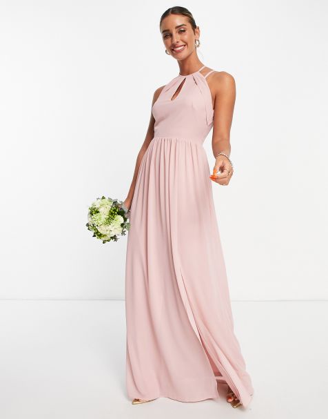 TFNC Bridesmaid strappy back halter neck dress in dusty pink - view 1