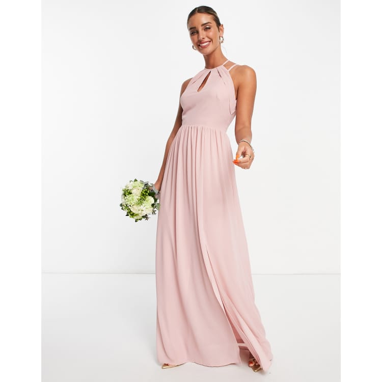 Pink halter shop neck bridesmaid dress