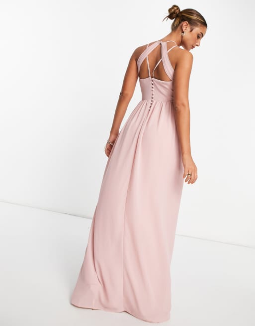 TFNC Bridesmaid strappy back halter neck dress in dusty pink | ASOS