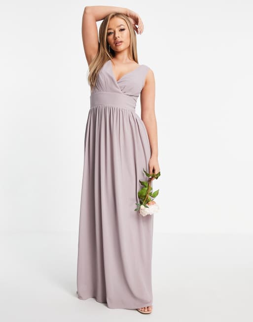 TFNC Bridesmaid top wrap chiffon dress in light gray