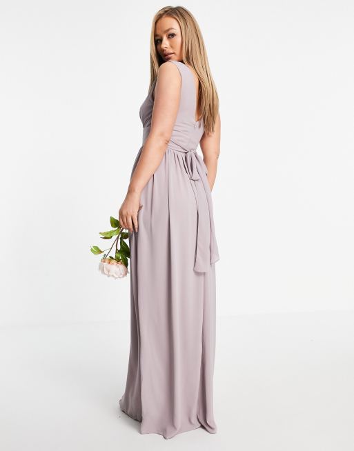 TFNC Bridesmaid top wrap chiffon dress in light grey, 2 of 4
