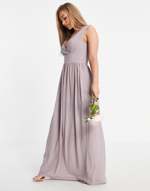 TFNC Bridesmaid top wrap chiffon dress in light grey, 4 of 4
