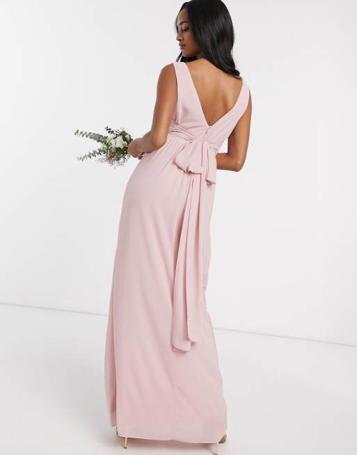 Tfnc sateen bow back maxi bridesmaid dress in outlet pink