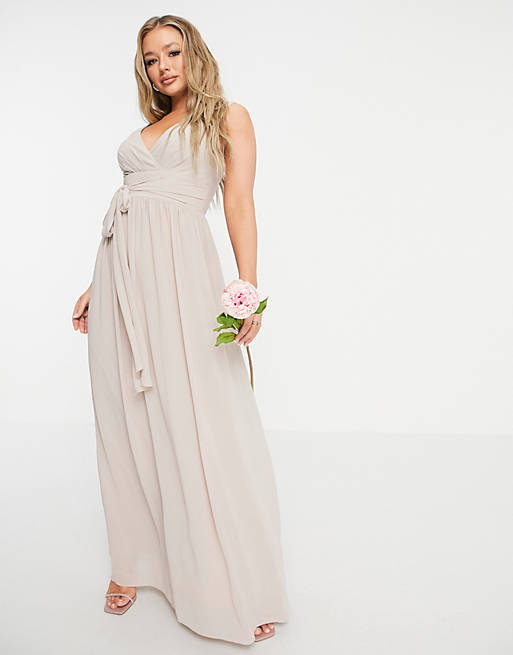TFNC Bridesmaid top wrap chiffon dress in pink